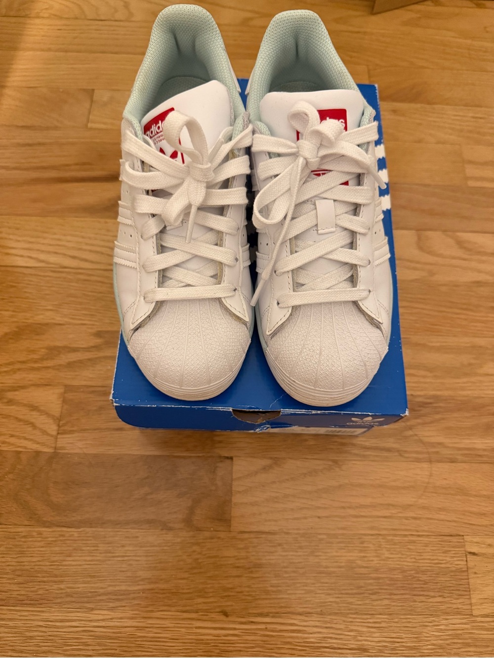 adidas Kids White Sneakers with Red Logo and Light Mint Lining